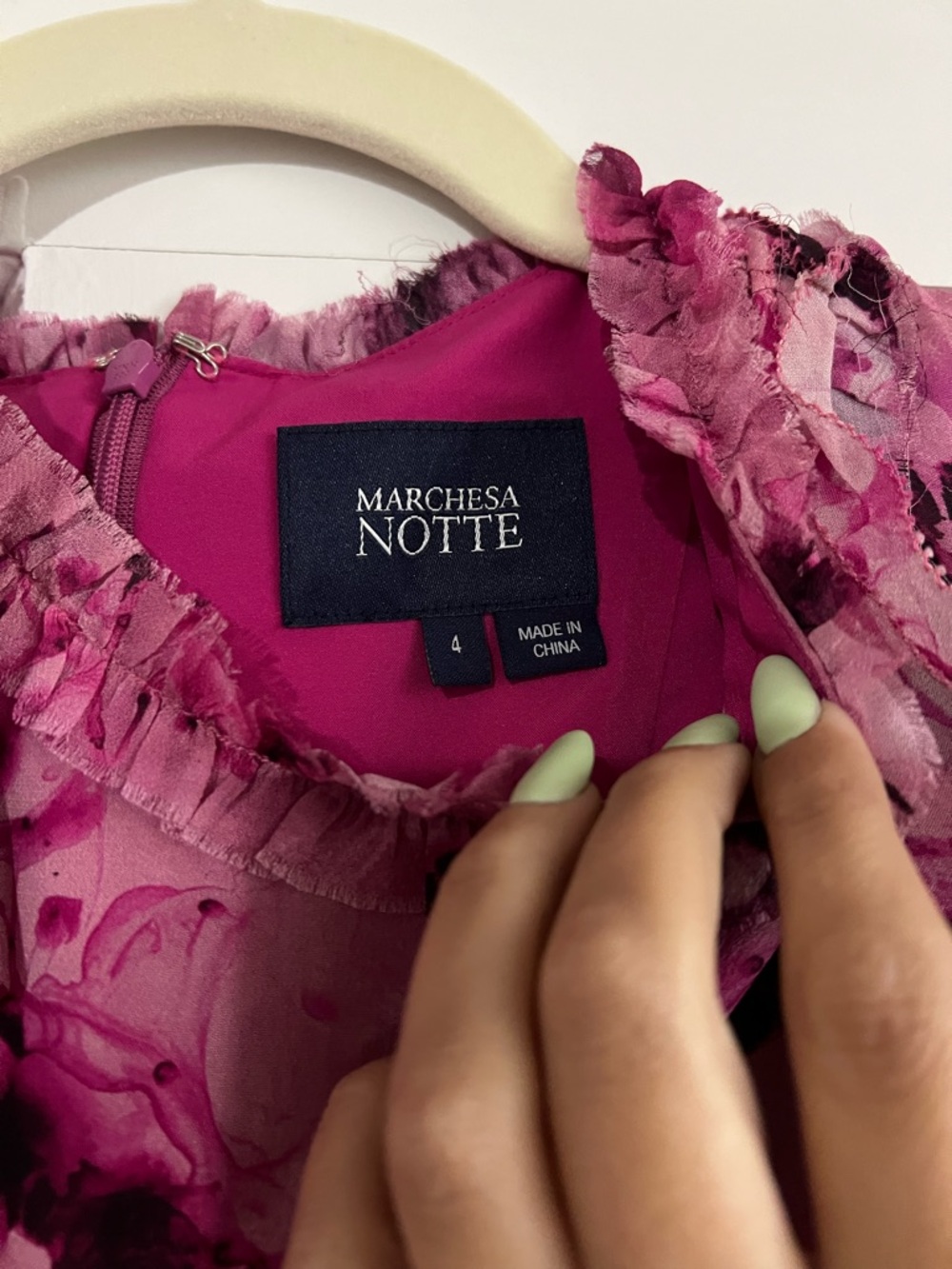Floral Pink Ruffle Tie-Waist Maxi Dress by Marchesa Notte NWOT - Picture 4 of 4